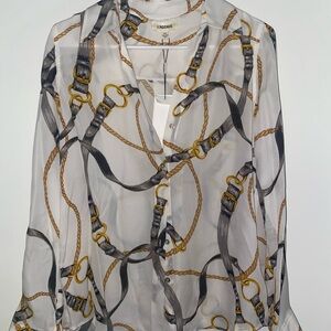 L'AGENCE Sheer Blouse with Chain Print - Black and Gold